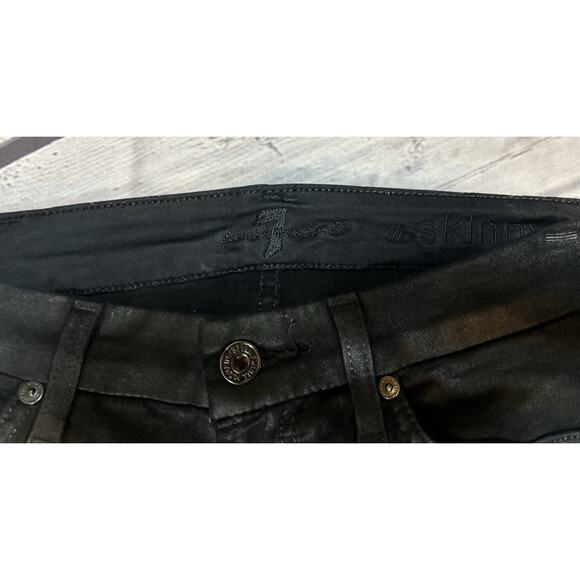 7 For All Mankind Wax Coated Skinny Jeans Size 27 Black - Picture 5 of 9